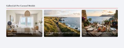 GalleryLab Pro carousel module displaying coastal living images with captions.