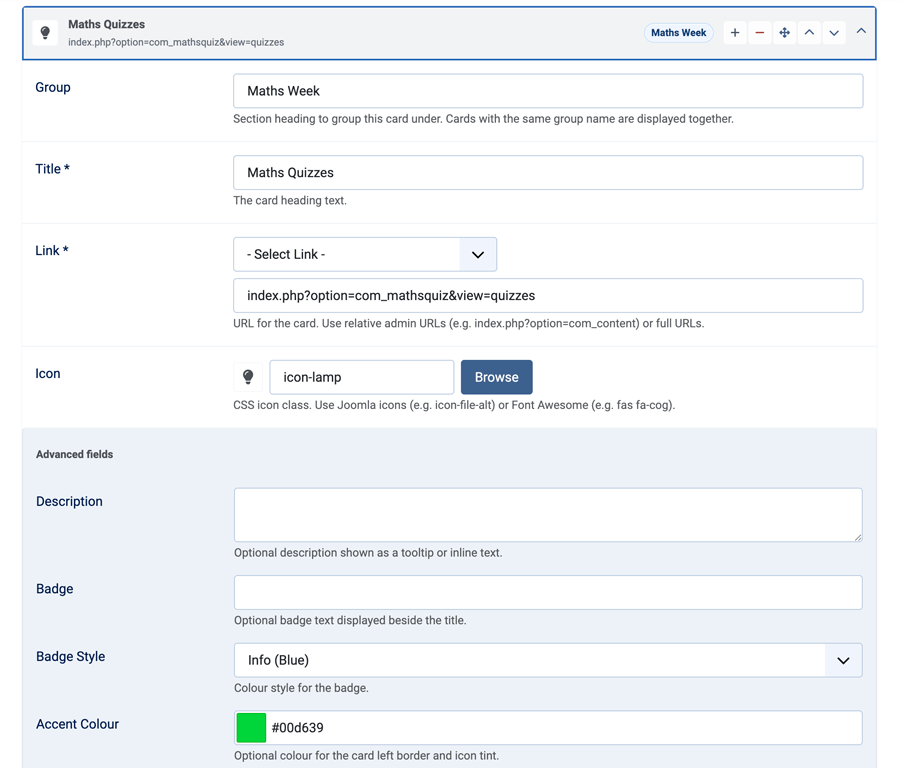 Expanded Shortcut Card Editor