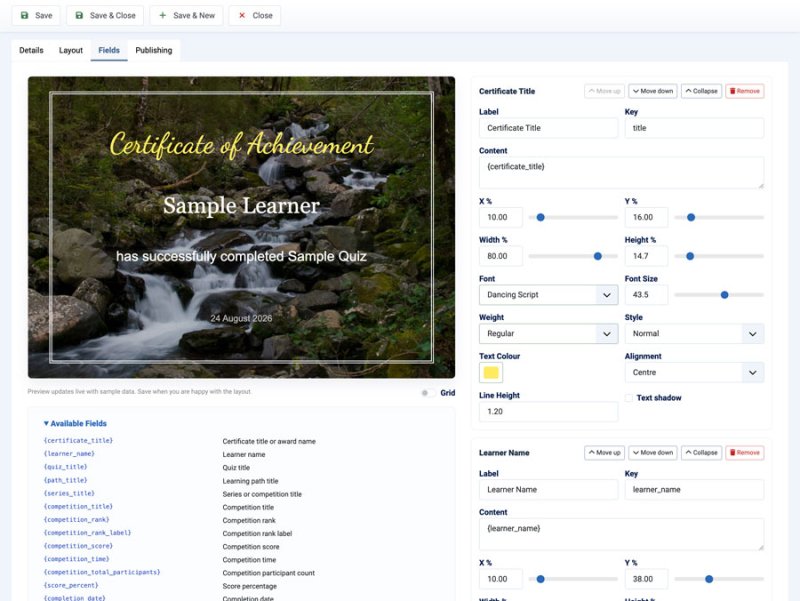 Visual Certificate Field Builder